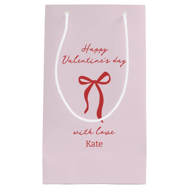 Red Bow Minimalist Valentine's Day Small Gift Bag (Front)
