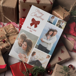 Red Bow Modern Photo Collage Holiday Card