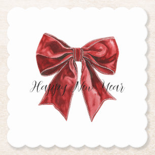 Red Bow New Year's Eve Paper Coaster
