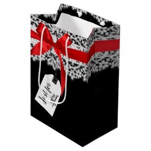 Red Bow On Lace Medium Gift Bag