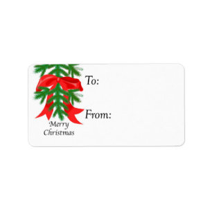 Red Bow on Pine Bough Gift Tag