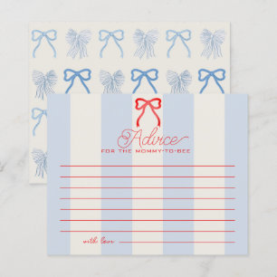 Red Bow Pale Blue Stripes Baby Shower Advice Card