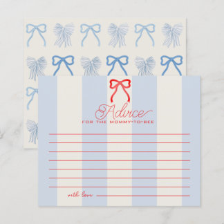 Red Bow Pale Blue Stripes Baby Shower Advice Card