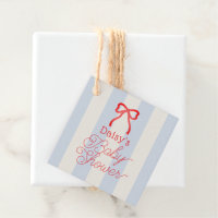 Red Bow & Pale Blue Stripes Baby Shower