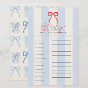 Red Bow & Pale Blue Stripes Baby Word Scramble
