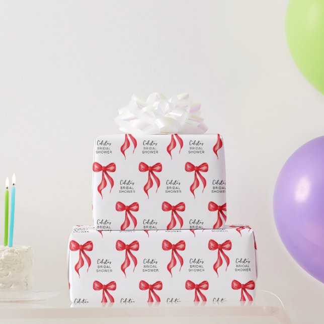 Red Bow Personalised Bridal Shower Wrapping Paper (Party Gifts)