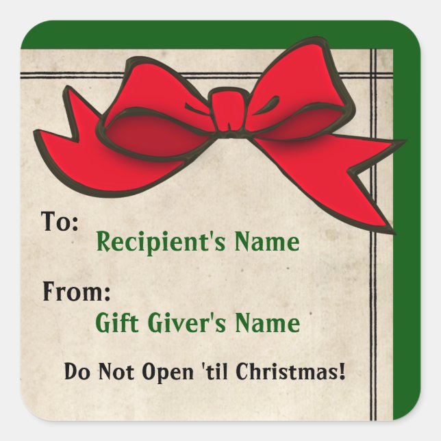 Red Bow (Personalised) To-From Christmas Sticker (Front)