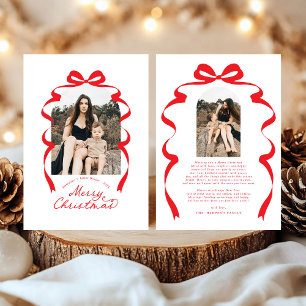 Red Bow Photo Merry Christmas Arch Holiday Card
