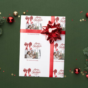 Red bow photo script white Christmas Wrapping Paper