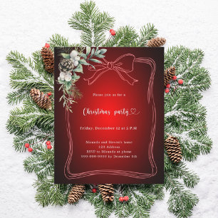 Red bow pine greenery Christmas Party invitation