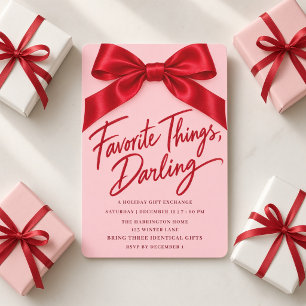 Red Bow Pink Favourite Things Gift Exchange Invitation