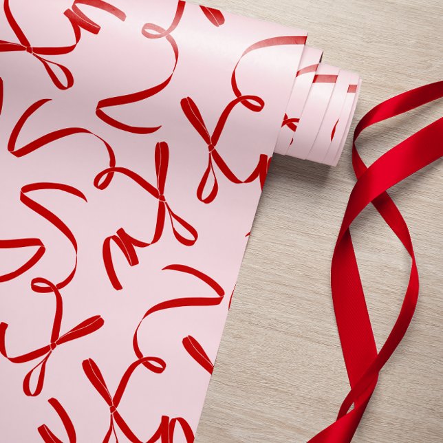 Red Bow Pink Retro Wrapping Paper (Creator Uploaded)