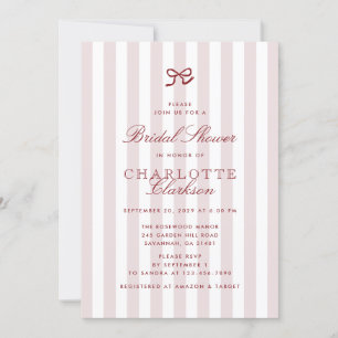 Red Bow Pink Striped Bridal Shower Invitation