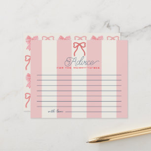 Red Bow & Pink Stripes Baby Shower Advice Card