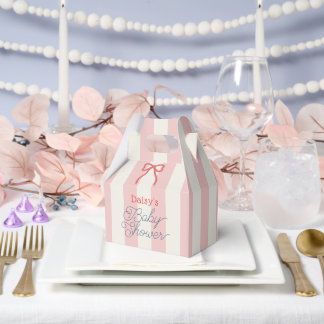 Red Bow & Pink Stripes Baby Shower Favour Box