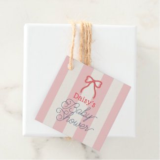 Red Bow & Pink Stripes Baby Shower Favour Tags