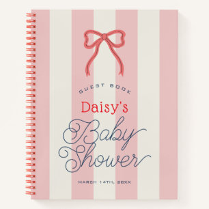 Red Bow & Pink Stripes Baby Shower Guest Book