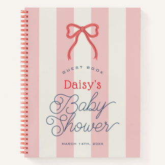 Red Bow & Pink Stripes Baby Shower Guest Book