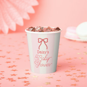 Red Bow & Pink Stripes Baby Shower Paper Cups