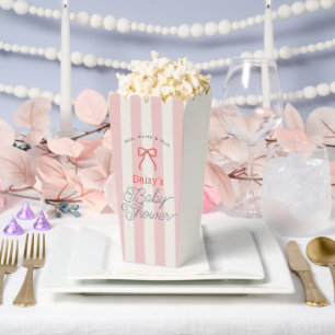 Red Bow & Pink Stripes Baby Shower Popcorn Favour Box