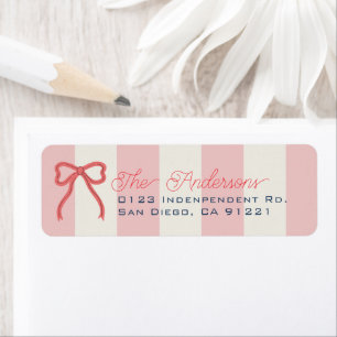 Red Bow & Pink Stripes Return Address