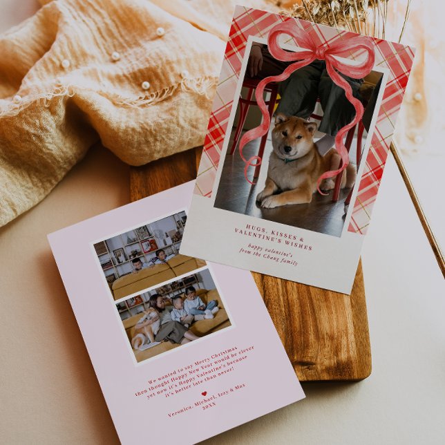 Red Bow Plaid Valentine’s Photo Card (Creator Uploaded)