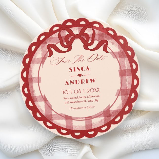 Red bow plaid wedding save the date (Creator Uploaded)