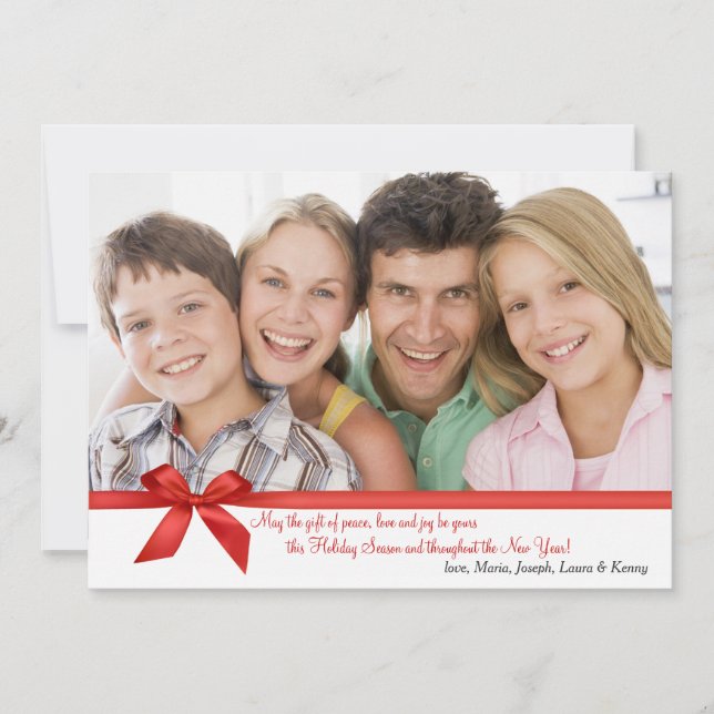 Red Bow Rectangle Photo Holiday Card (Front)