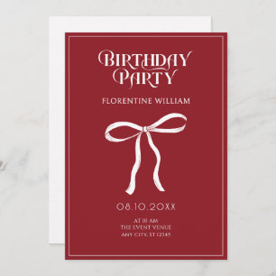 Red bow ribbon birthday invitation