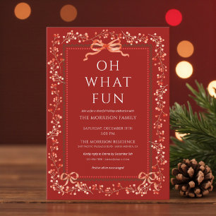 Red Bow Ribbon Preppy Christmas Party Invitation