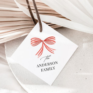 Red bow ribbon Script Family holiday Favour Tags