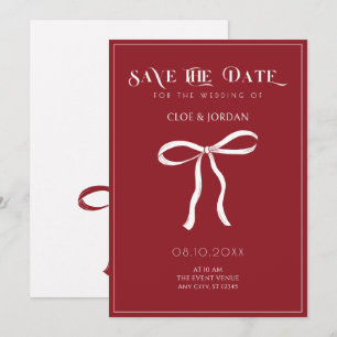 Red bow ribbon wedding save the date