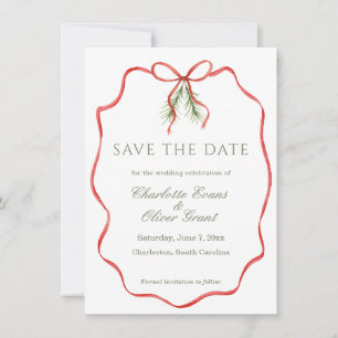 Red Bow Ribbon Winter Save The Date