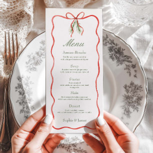 Red Bow Ribbon Winter Wedding Flat Menu