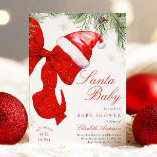 Red Bow Santa Baby Shower Invitation