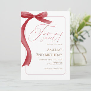 Red Bow Second Birthday Invitation Two Sweet