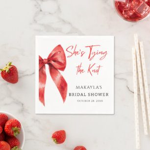 Red Bow She’s Tying the Knot Bridal Shower Napkins