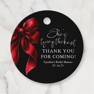 Red Bow She's Tying the Knot Black Bridal Shower Favour Tags