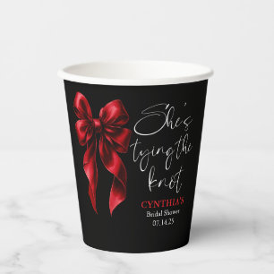 Red Bow She's Tying the Knot Black Bridal Shower Paper Cups