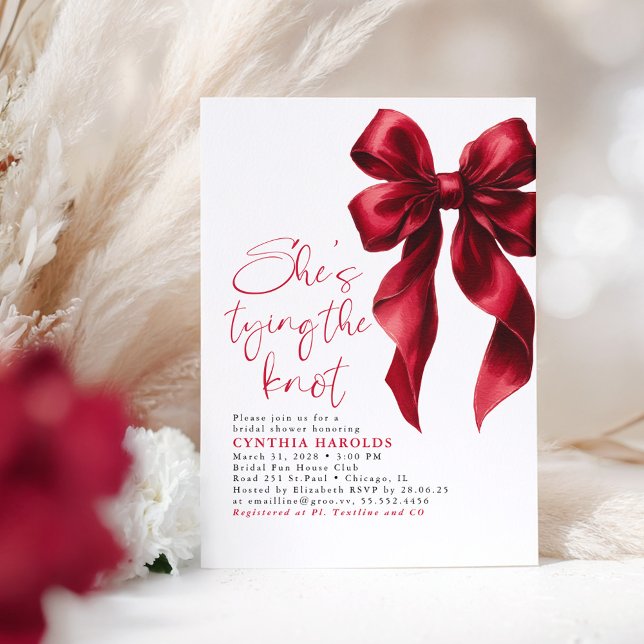 Red Bow She's Tying the Knot Bridal Shower Invitation (Red Bow Bridal Shower Invitation)