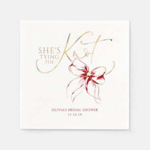 Red Bow She's Tying the Knot Bridal Shower Napkin