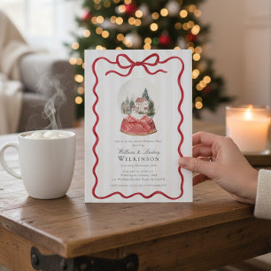 Red Bow Snow Globe Christmas Party Invitation
