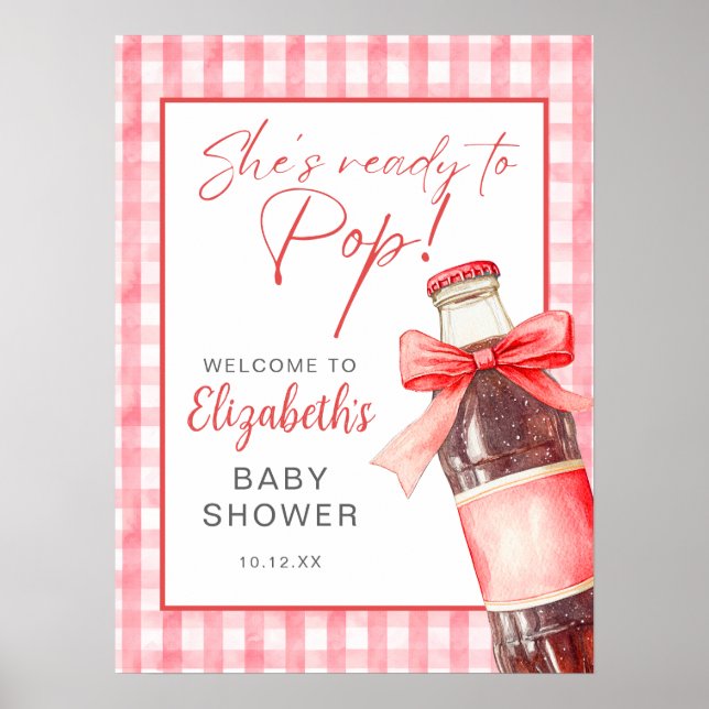 Red Bow Soda Bottle Baby Shower Welcome Sign (Front)