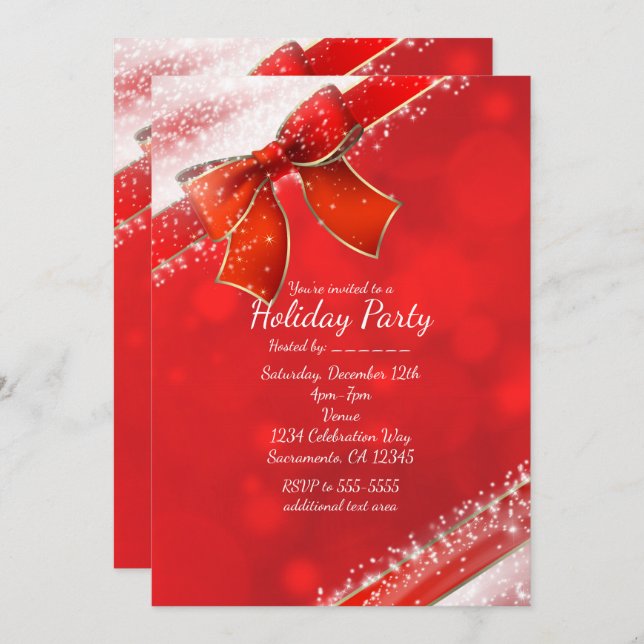 Red Bow & Sparkles Any Event Holiday Invitations (Front/Back)