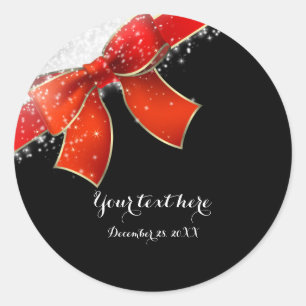 Red Bow & Sparkles Chic Holiday Christmas Favour Classic Round Sticker