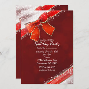 Red Bow & Sparkles Christmas Holiday Invitations