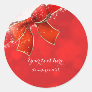 Red Bow & Sparkles Holiday Christmas Favour Classic Round Sticker