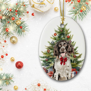 Red Bow Springer Spaniel Dog Christmas Ceramic Tree Decoration