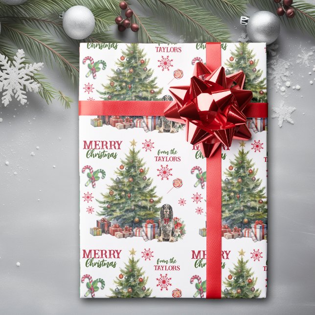 Red Bow Springer Spaniel Dog Holiday Tree Wrapping Paper (Creator Uploaded)