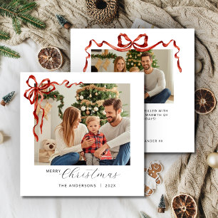 Red Bow Square Christmas Photo Holiday Card